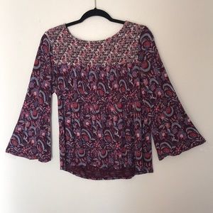 Lucky brand purple pink floral bell sleeve top M